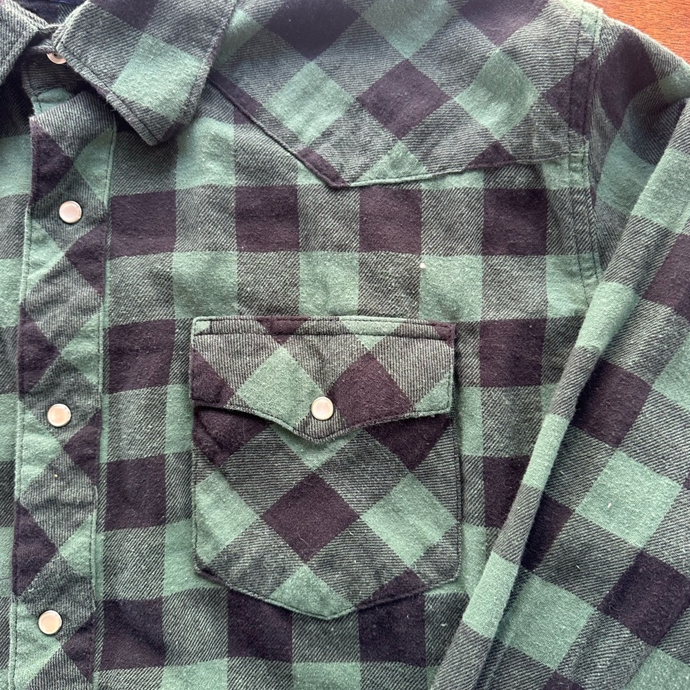 Wrangler Western Flannel Shirt Men’s XXL Green Black Plaid Pearl Snap Cotton - Picture 6 of 9